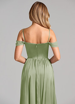 Azazie Raisa Bridesmaid Dresses Dusty Sage A-Line Off the Shoulder Stretch Satin Dress image2