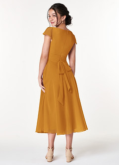Azazie Payton Junior Butterscotch A-Line Bow Chiffon Dress image2