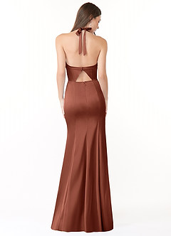 Azazie Emeria Bridesmaid Dresses Clay Mermaid Pleated Stretch Satin Dress image2