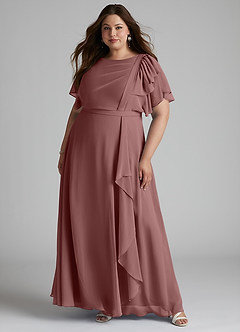 Azazie Aaliyah Bescheidene Brautjungfernkleider A-Linie Schaufel Gefaltet Chiffon Bodenlänge Kleid image6
