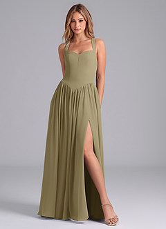 Azazie Francis Jurken voor bruidsmeisjes Jurk van Chiffon met A-Lijn Korset Mosgroen image3