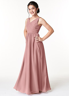 Azazie Sawyer Junior Dusty Rose A-Line Pleated Chiffon Dress image5