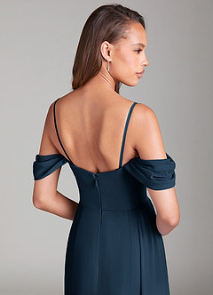 Azazie Amyra Bridesmaid Dresses Dark Navy Sheath Off the Shoulder Chiffon Convertible Dress image7