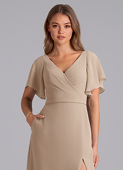 Azazie Ambrosia Bridesmaid Dresses Taupe A-Line Pleated Chiffon Dress image2