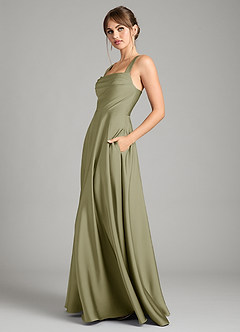 Azazie Shaude Bridesmaid Dresses Pistachio A-Line Pleated Stretch Satin Dress image4