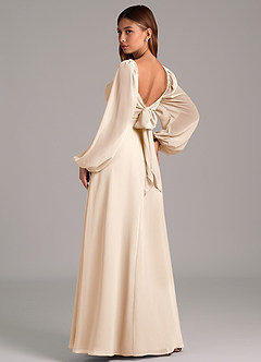 Azazie Annistyn Jurken voor bruidsmeisjes Jurk van Chiffon met A-Lijn Lange mouw Wit Albast image2