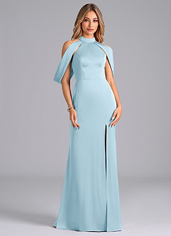 Azazie Bonny Vestidos de damas de honor Vestido de Azul Cielo de Satén Elástico de Corte Sirena con Vestidos sin tirantes image1