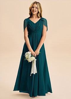 Azazie Emma Junior Robe Trapèze en Mousseline de soie Plissée Vert Pin image3