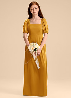 Azazie Briar Junior Vestido de Caramelo de Satén Elástico de Corte en A con Lazo image1