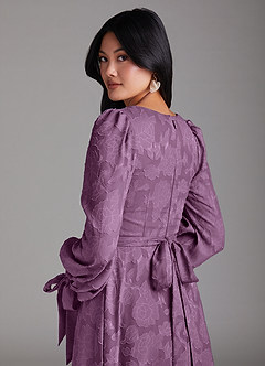 Azazie Leonia Bridesmaid Dresses Wisteria A-Line Long Sleeve Floral Burnout Dress image5