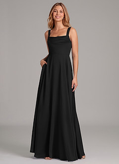 Azazie Shaude Bridesmaid Dresses Black A-Line Pleated Chiffon Dress image3