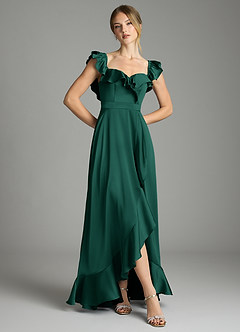 Azazie Lyra Bridesmaid Dresses Emerald A-Line Off the Shoulder Stretch Satin Convertible Dress image3