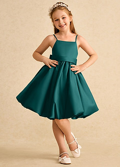 Azazie Davine vestidos de niña de las flores Vestido de Pavo Real de Satin Mate de Corte En A con Tirante Espagueti image3