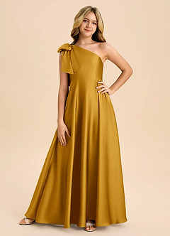 Azazie Penguin Junior Abito A-Line in Raso Elasticizzato Fiocco Caramello image3