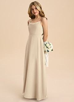 Azazie Shale Junior Robe Trapèze en Mousseline de soie Arc Champagne image6