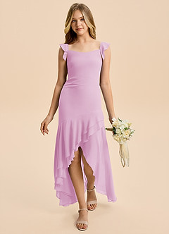Azazie Junie Junior Vestido de Rosa Caramelo de Gasa de Corte Sirena con Volante image5
