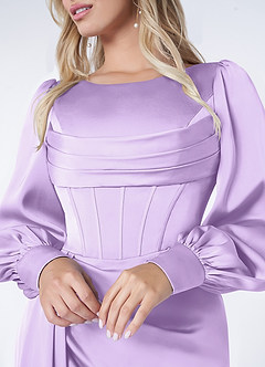 Azazie Raye Bridesmaid Dresses Lilac Mermaid Long Sleeve Stretch Satin Dress image5