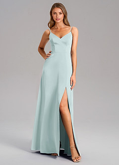 Azazie Talina Brautjungfernkleider A-Linie Stretch-Satin Kleid Nebel image3