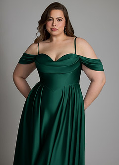 Azazie Loisa Brudepigekjoler A-linje Off the shoulder Stræk satin Gulv-længde Kjole image14