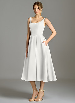 Azazie Amalie Brautjungfernkleider A-Linie Plissee Chiffon Kleid Weiß image1