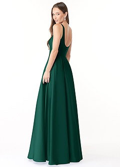 Azazie Neve Bridesmaid Dresses Emerald Ball-Gown with Pockets Stretch Satin Dress image4