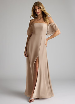 Azazie Sue Bridesmaid Dresses Taupe A-Line Off the Shoulder Chiffon Convertible Dress image3