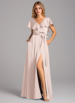 Azazie Lainey Bridesmaid Dresses Blushing Pink A-Line with Pockets Stretch Satin Dress image4