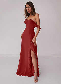Barbie ♥ Azazie Jurken voor bruidsmeisjes Converteerbaar Jurk van Chiffon met A-Lijn Off the Shoulder Roest image4