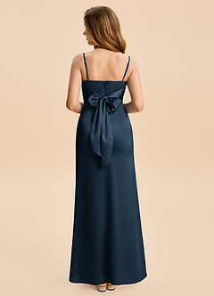Azazie Minnie Junior Dark Navy Sheath Ruched Stretch Satin Dress image2