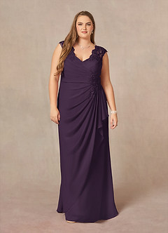 Azazie Gladys Mother of the Bride Dresses Plum A-Line Queen Anne Lace Chiffon Dress image7