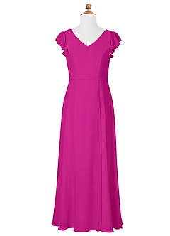 Azazie Claudine Junior Fuchsia A-Line Pleated Chiffon Dress image5