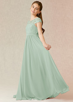 Azazie Silvermist Junior Agave A-Line Pleated Chiffon Dress image5
