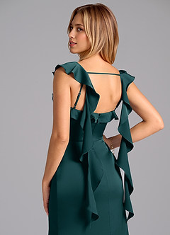 Azazie Adi Bridesmaid Dresses Pine A-Line Pleated Stretch Satin Dress image2