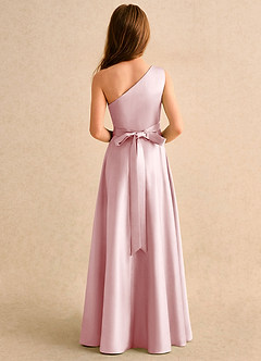 Azazie Puddles Girls Formal Robe Demoiselle D'honneur Fillette Robe Trapèze en Mat Satiné Une épaule Rose Poudré image3