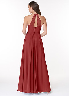 Azazie Ginger Bridesmaid Dresses Rust A-Line Halter Pleated Chiffon Dress image2