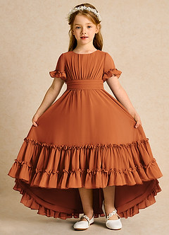 Azazie Kass Flower Girl Dresses Cinnamon A-Line Pleated Chiffon Dress image2