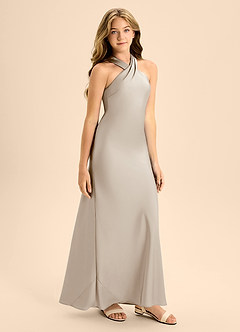 Azazie Doretta Junior Frost A-Line Pleated Stretch Satin Dress image6