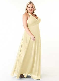 Azazie Tessie Bridesmaid Dresses Lemon Sorbet A-Line V-Neck Pleated Chiffon Dress image8