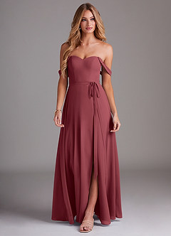 Azazie Aaron Bridesmaid Dresses Merlot A-Line Off the Shoulder Chiffon Convertible Dress image4