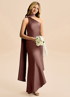 Azazie Briony Junior Etui Plissee Stretch-Satin Kleid Espresso image4