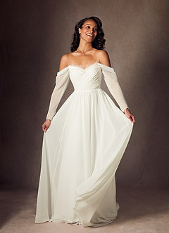 Azazie Lilith Wedding Dresses Cream A-Line Sweetheart lace Chiffon Dress image4