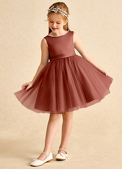 Azazie Jani Flower Girl Dresses Auburn A-Line Bow Tulle Dress image5