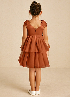 Azazie Vanellope Blumenmädchenkleider A-Linie Schleifen Tüll Kleid Gebranntes Orange image2