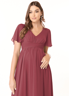 Azazie Verna vestidos de dama de honor de maternidad Vestido de Corte En A Cuello en V fruncido Hasta el suelo Gasa image5