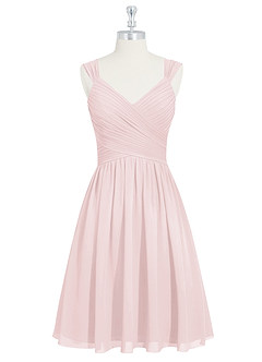 Azazie Angie Bridesmaid Dresses Blushing Pink A-Line Corset Chiffon Dress image8