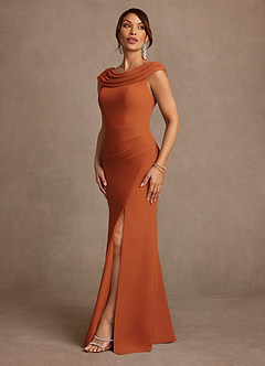 Azazie Irvine Mother of the Bride Dresses Cinnamon A-Line Pleated Chiffon Dress image4