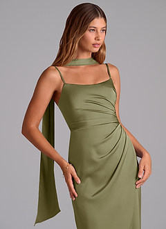 Azazie Calandra Suknie dla druhen Linia A Pofałdowany Satyna elastyczna Do ziemi Sukienka image5