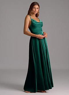 Azazie Sarella Bridesmaid Dresses Emerald A-Line Pleated Velvet Dress image4