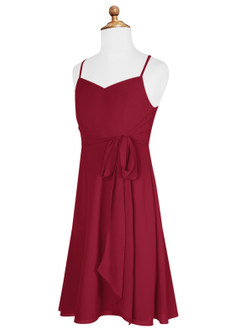 Azazie Doll Junior Burgundy A-Line Bow Chiffon Dress image7