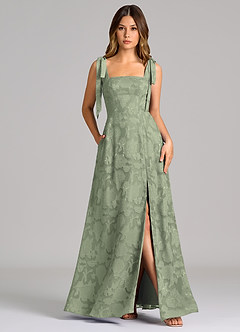 Azazie Debra Bridesmaid Dresses Agave A-Line with Pockets Floral Burnout Dress image1